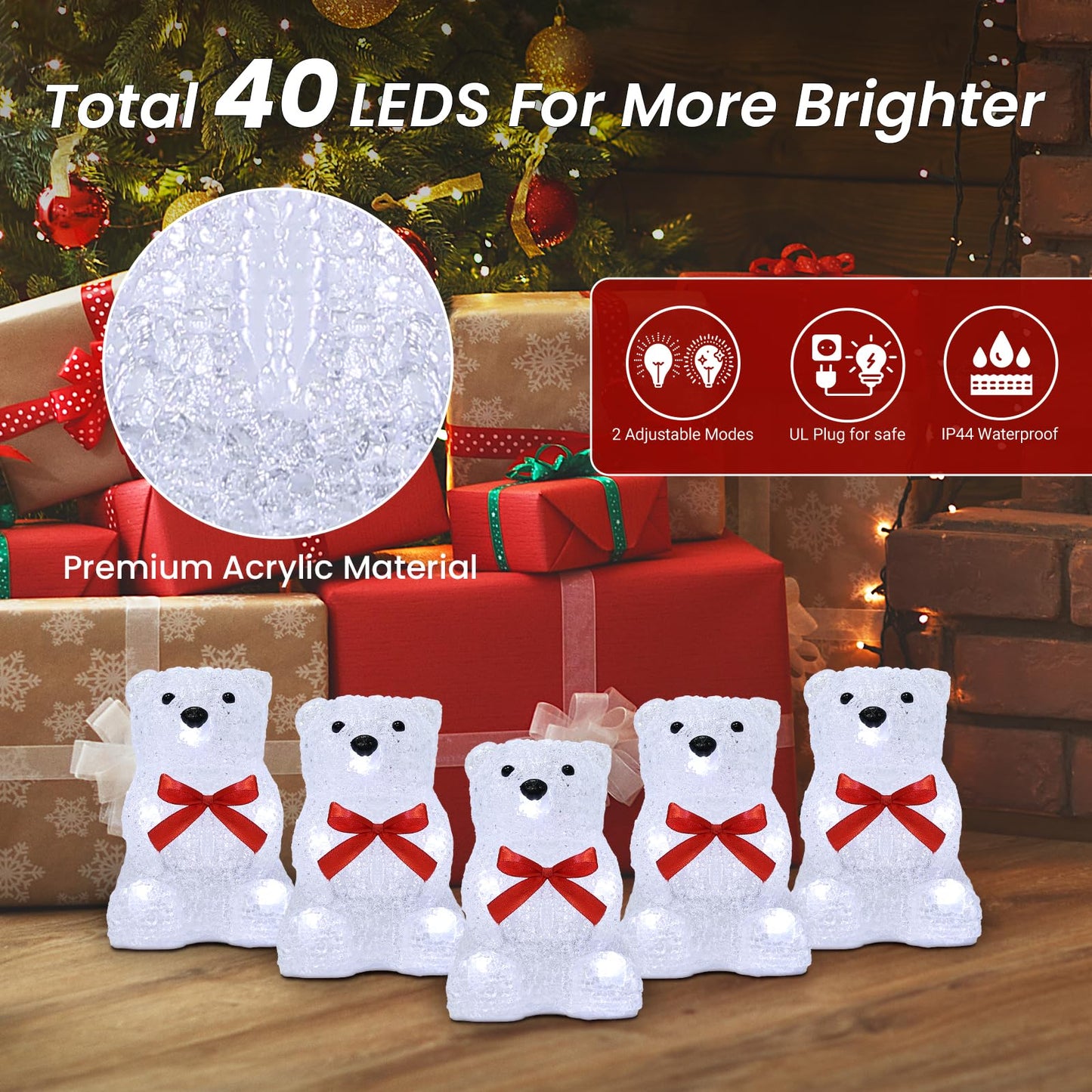 LOFTEK Set of 5 Christmas Led Light String Bear